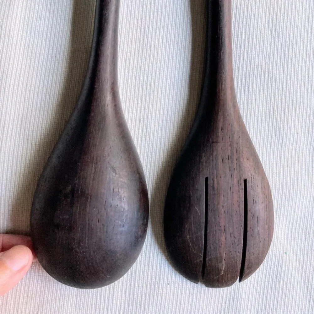 RARE Pair of Vintage Wooden Mano Fico Figa Handmade Serving Utensils Set